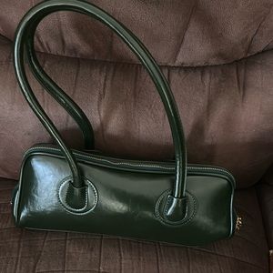 NWOT size 35 cm bag dark green almost black baguette shaped gold hardware